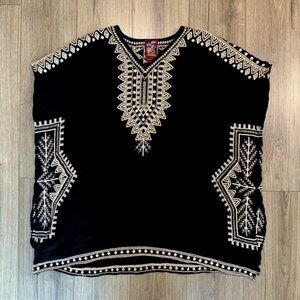 Johnny Was Cape PONCHO Lightweight Flowy Long Boho Embroidered Large Aztec EUC